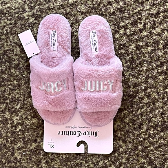 JUICY COUTURE Faux Fur Slides Sandals Women's SIZE X-LARGE XL 11 Mauve Pink NEW - Picture 5 of 9